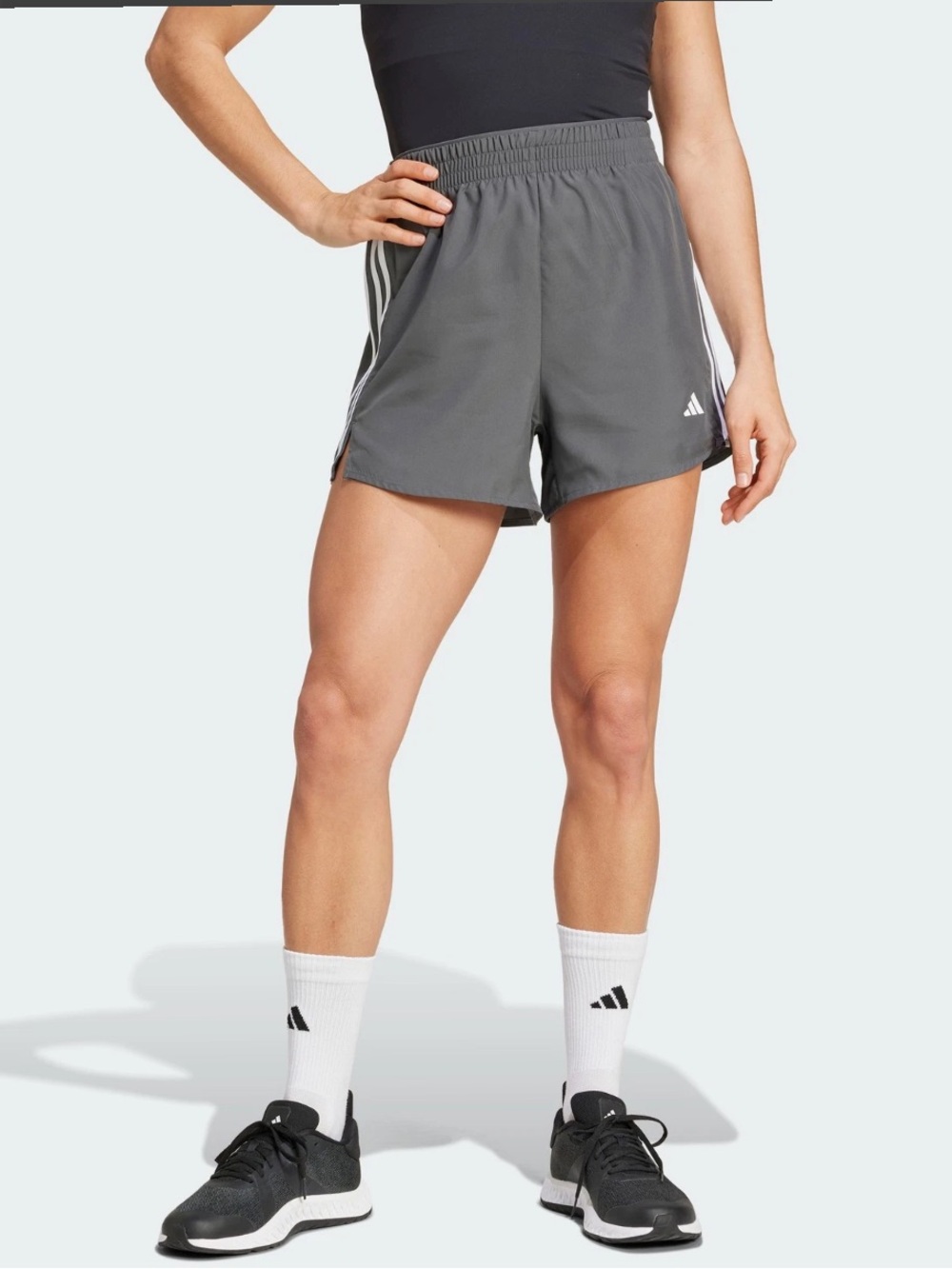 NWT Adidas Women's 3-Stripes High-Rise Shorts Size S Grey Training Workout Gym